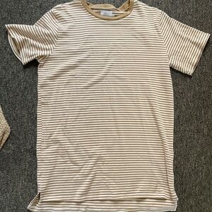 Things between Striped Tan and White womans tshirt dress size medium 100% cotton